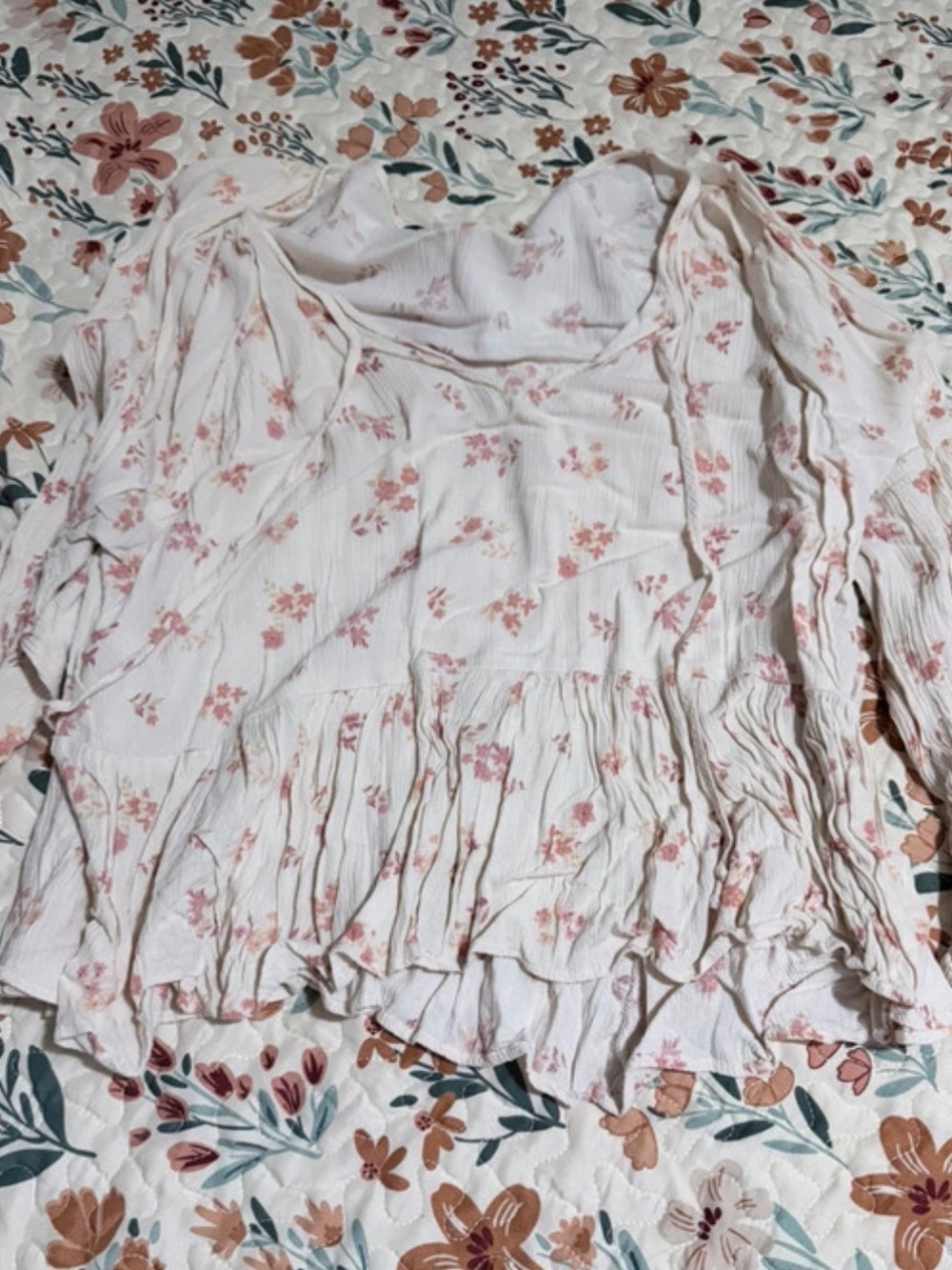 American Eagle Outfitters Cream Blouse with Pink Floral Print